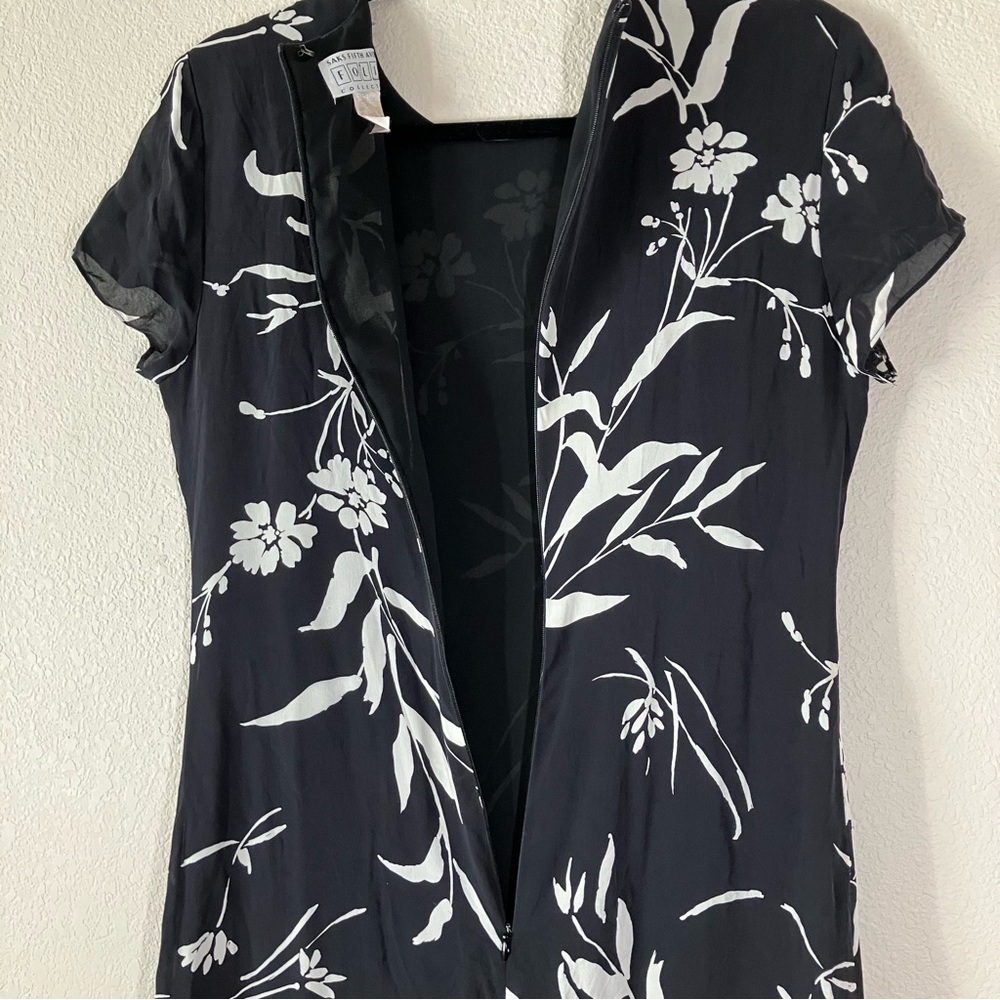 SAKS FIFTH AVE Vintage Silk Column Dress 8 Hawaiian Tropical 80s Black Luau Tiki - Picture 10 of 11